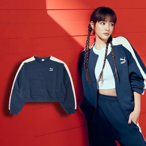 PUMA Puma 彪馬 外套 T7 MX Jacket 女款 藍 米白 排汗 短版 飛鼠袖 價課 王淨著用款 62813114