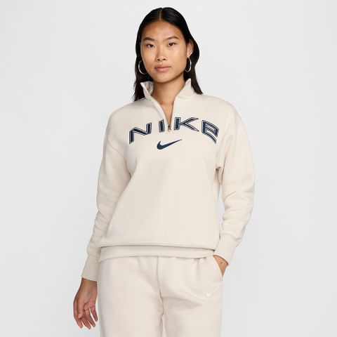【NIKE】AS W NSW PHNX FLC OS LOGO QZ 女 長袖上衣 米白色 半開襟-FV7680104