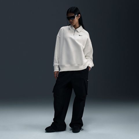 【NIKE】AS W NSW PHNX FLC OS QZ PO 女 長袖上衣 POLO衫  米白色-FZ3208133