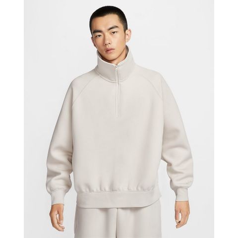 【NIKE】AS M NK TCH FLC HZ TOP RI 男 長袖上衣 高領 米白色-FZ7569104