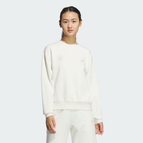 【ADIDAS】LOUNGE CREW SWT 圓領套頭衫 女 大學T 寬鬆 白色-JJ3577
