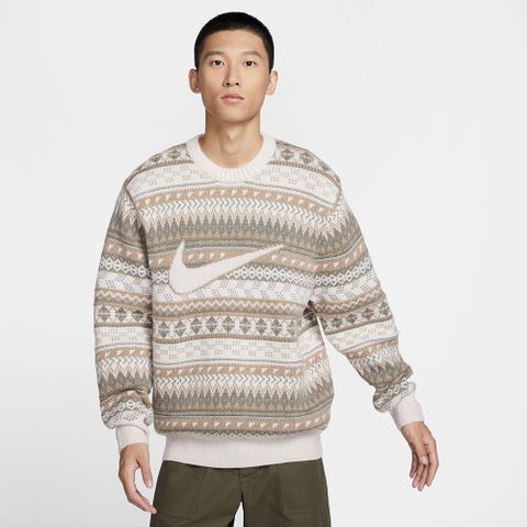 NIKE 耐吉 AS M NL FAIR ISLE CREW SWEATER 男 長袖上衣 毛衣 保暖 白棕色-FZ0126105