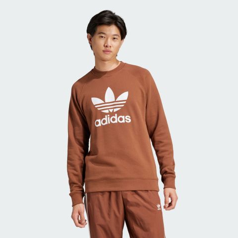 【ADIDAS】TREFOIL CREW 圓領套頭衫 男款 大學T 咖啡色-IZ2357