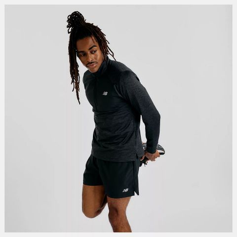 【New Balance】長袖上衣 半開襟上衣 男 保暖 運動上衣 黑色 美版_MT43204BK-F