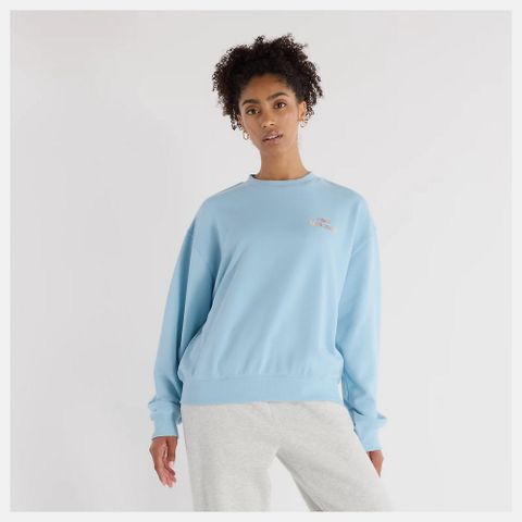 【New Balance】圖案長袖上衣 長袖上衣 女 大學T 天藍色 美版_WT43559CUH-F