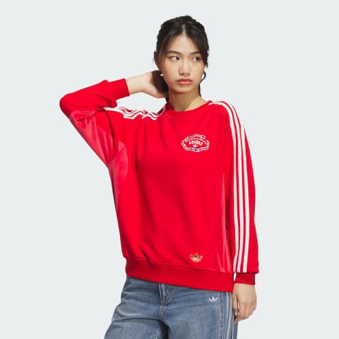 adidas 愛迪達 LNY W CREW 圓領套頭衫 女款 大學T 紅色 新年 蛇年-JL8424