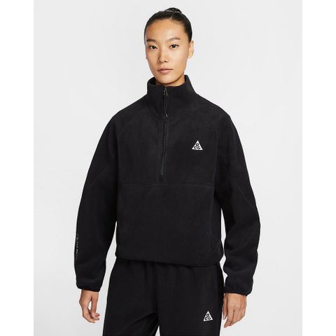 【NIKE】AS W ACG HZ WOLF TREE TOP 女 長袖上衣 搖粒絨 拉鍊開襟 黑色-HJ0238010
