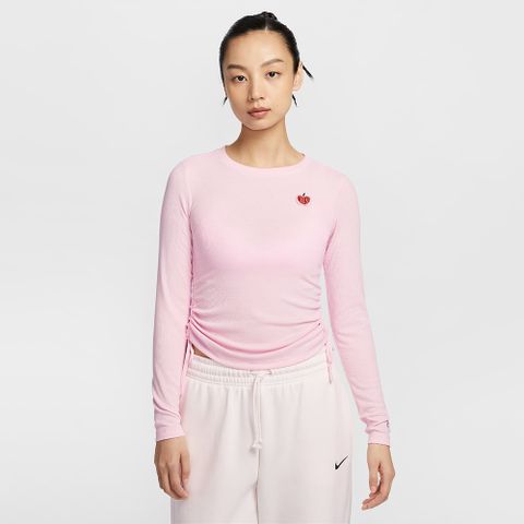 【NIKE】AS W NSW RIB LS MD CRP TOP GCE 女 長袖上衣 粉紅色-HV8728663