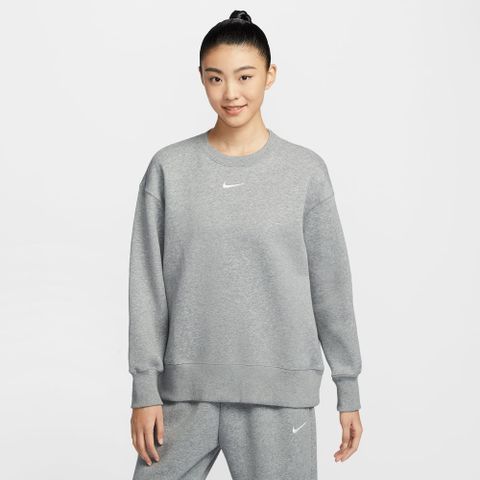 【NIKE】AS W NSW PHNX FLC OS LONG CRE 女 圓領套頭衫 灰色-FZ4271063