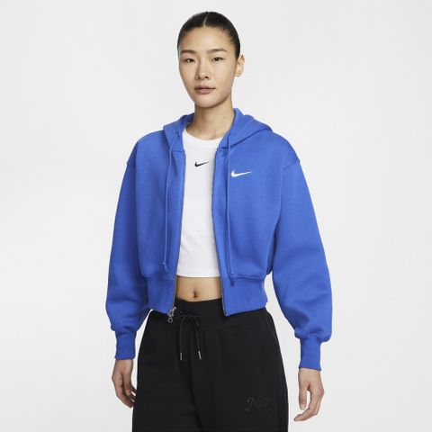 【NIKE】AS W NSW PHNX FLC LSE CROP FZ 女款 連帽外套 藍色-HJ0941480