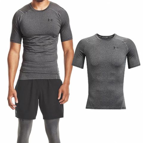 Under Armour 安德瑪 短袖 HG Armour Tee 男款 灰 黑 緊身衣 快乾 透氣 訓練 運動 短T 1361518090