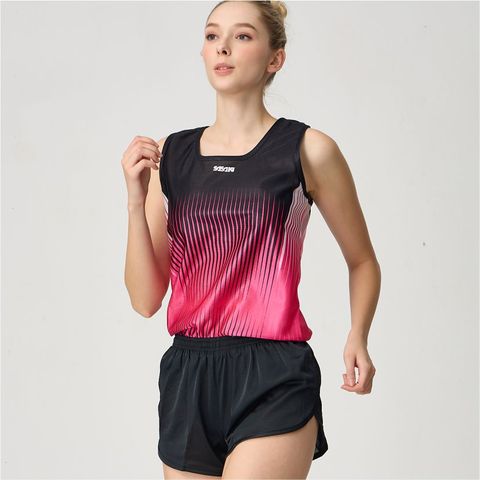 來自日本運動休閒領導品牌《Sasaki》(女)超輕量排汗速乾專業田徑背心(黑/桃紅)/684019