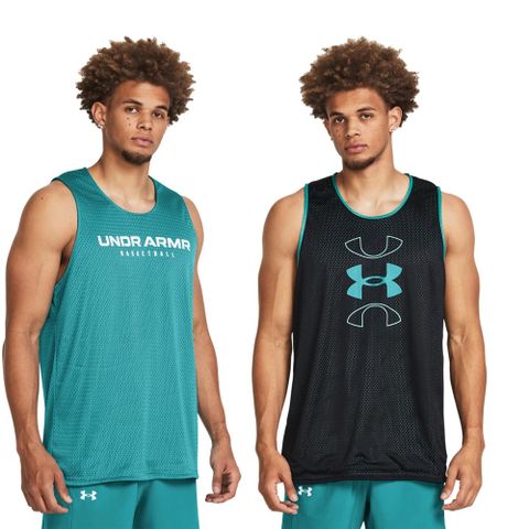 【UNDER ARMOUR】Baseline 雙面背心 男 運動 綠色/黑色-1386059-464