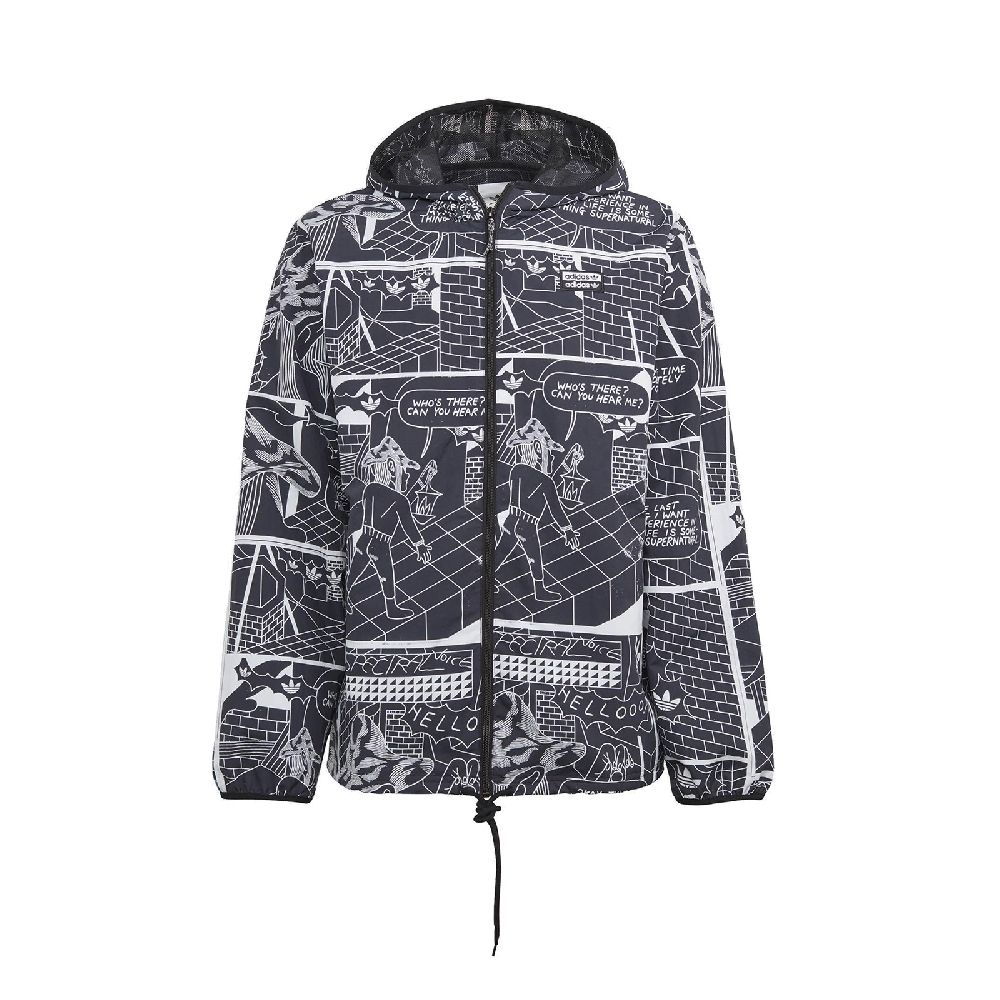 ADIDAS 愛迪達  外套 Graphic Windbreaker 男款  連帽外套 塗鴉 漫畫 R.Y.V. 黑白 GN3333 GN3333