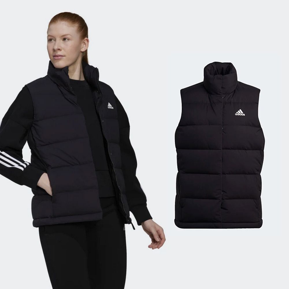 ADIDAS 愛迪達 W HELIONIC VEST 羽絨外套 羽絨背心 背心外套 女 黑色-HG6280