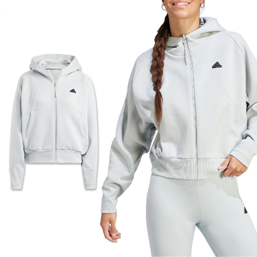 ADIDAS 愛迪達   外套 Z.N.E. Full-Zip 女款 灰 黑 連帽外套 寬版 吸汗 拉鍊口袋 IN5134