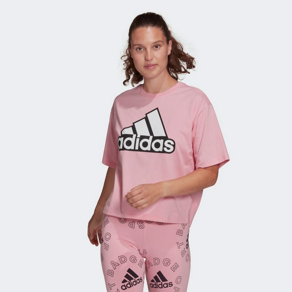 ADIDAS 愛迪達 W BLUV Q1 CRO T 女 短袖上衣 粉-HC9184