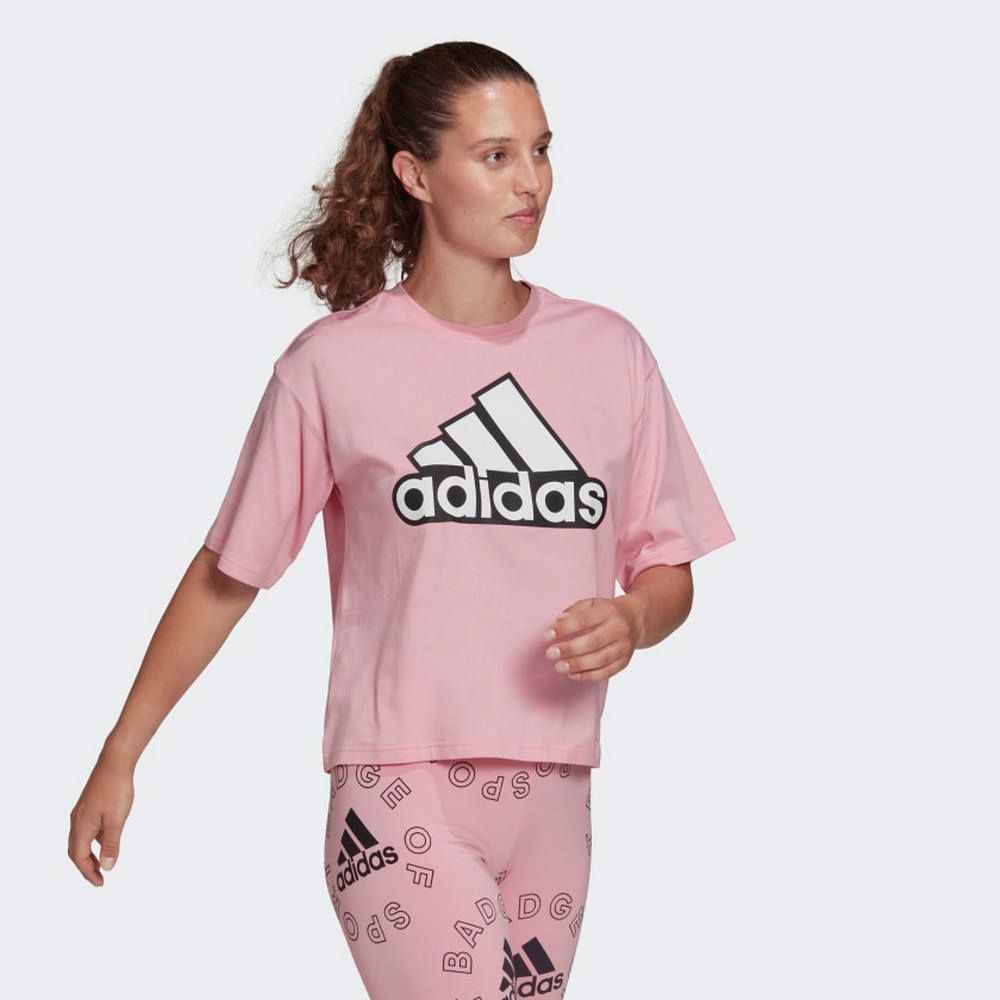 ADIDAS 愛迪達 W BLUV Q1 CRO T 女 短袖上衣 粉-HC9184