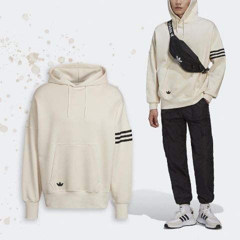 ADIDAS 愛迪達 帽T Adicolor 男女款 長袖 連帽上衣 象牙白 黑 三線 寬鬆 三葉草  HM1870