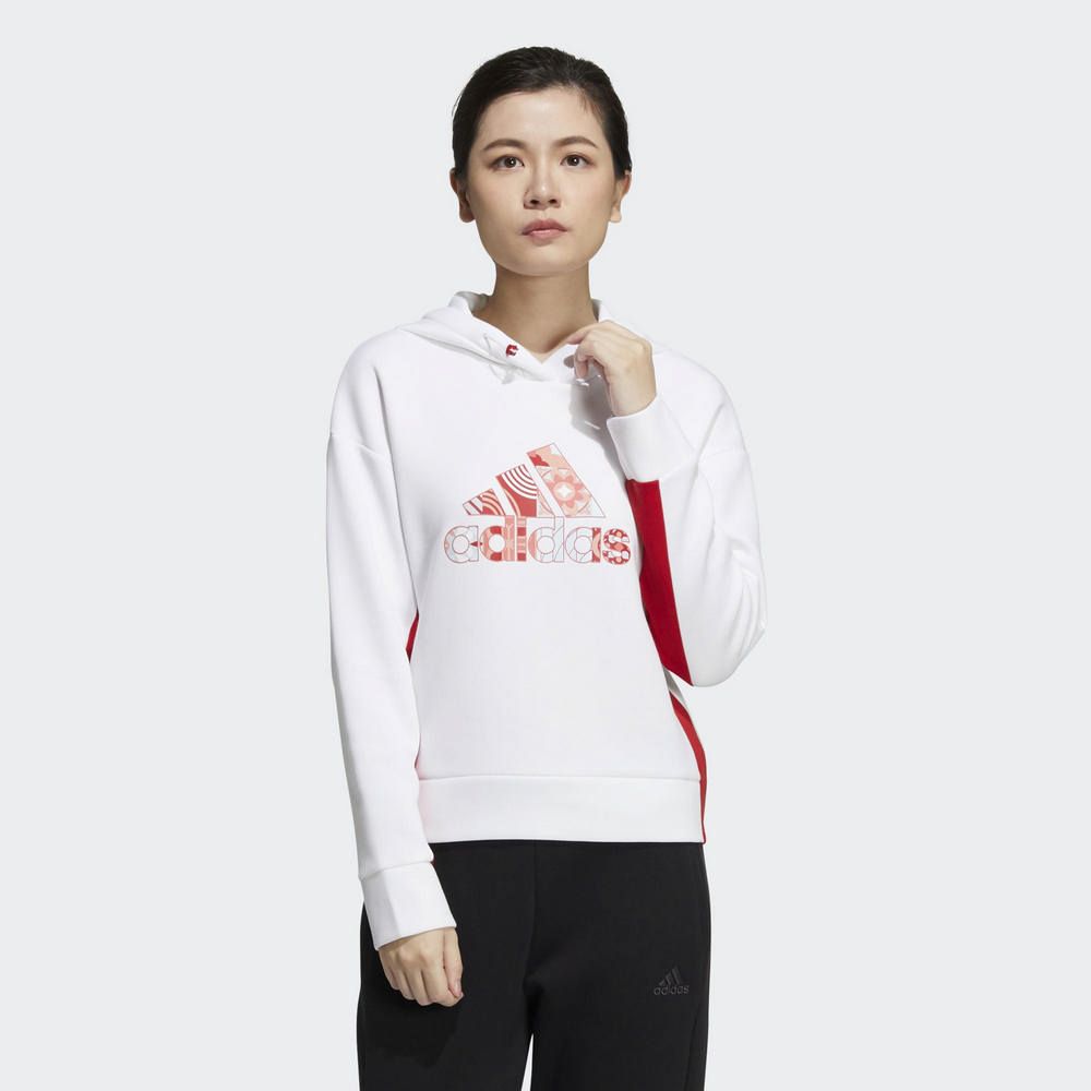 ADIDAS 愛迪達 CNY HOOD SWEAT 女 連帽T恤 白-HC2798