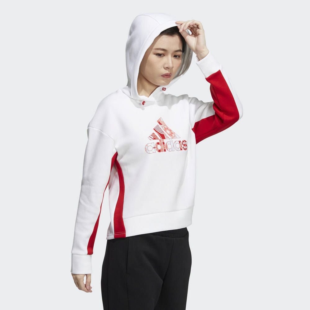 ADIDAS 愛迪達 CNY HOOD SWEAT 女 連帽T恤 白-HC2798