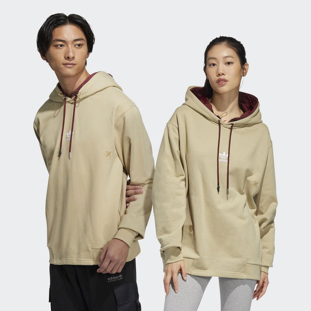 ADIDAS 愛迪達 CNY HOODY 男女 連帽T恤 米黃-HC0563