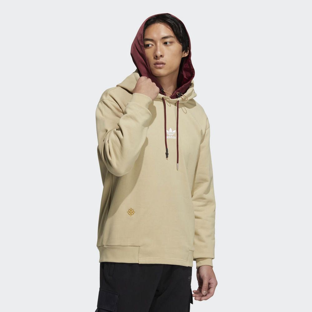 ADIDAS 愛迪達 CNY HOODY 男女 連帽T恤 米黃-HC0563