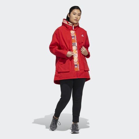【ADIDAS】CNY LONG JKT 女 長版外套 紅-HI3263