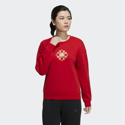【ADIDAS】CNY SWEAT 女 長袖上衣 紅-HC2804