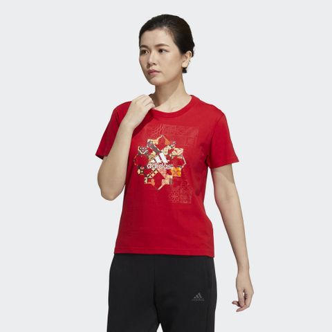 【ADIDAS】CNY TEE 女 短袖上衣 紅-HC2807