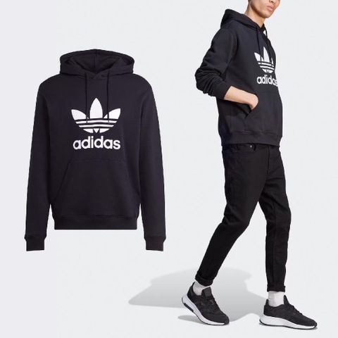 ADIDAS 愛迪達 帽T Adicolor Classics 男款 黑 白 連帽 上衣 長袖 純棉 三葉草 IM4489