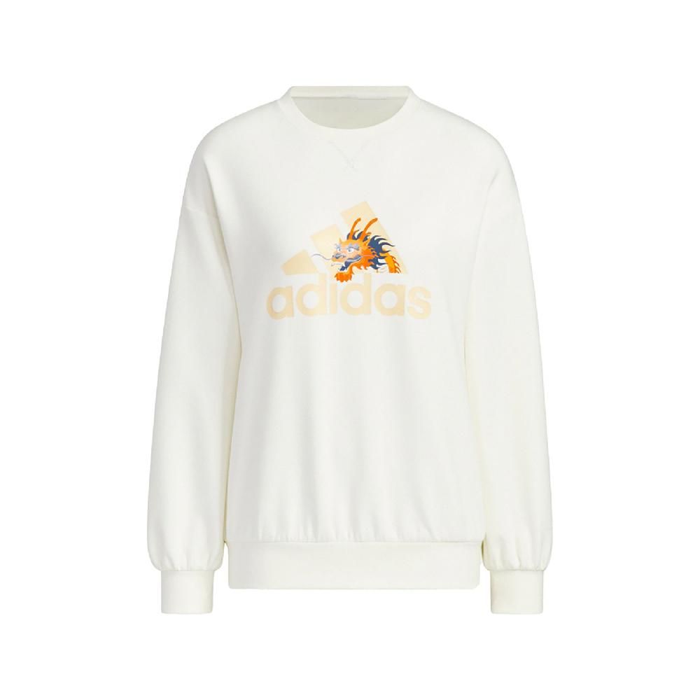 ADIDAS 愛迪達   長袖上衣 CNY Sweatshirts 女款 白 黃 龍年 農曆年 落肩 大學T JE6096