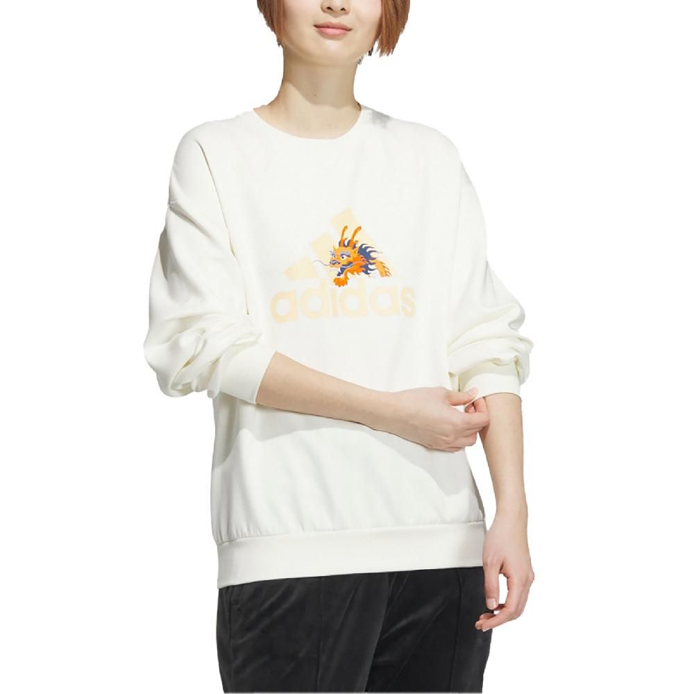 ADIDAS 愛迪達   長袖上衣 CNY Sweatshirts 女款 白 黃 龍年 農曆年 落肩 大學T JE6096