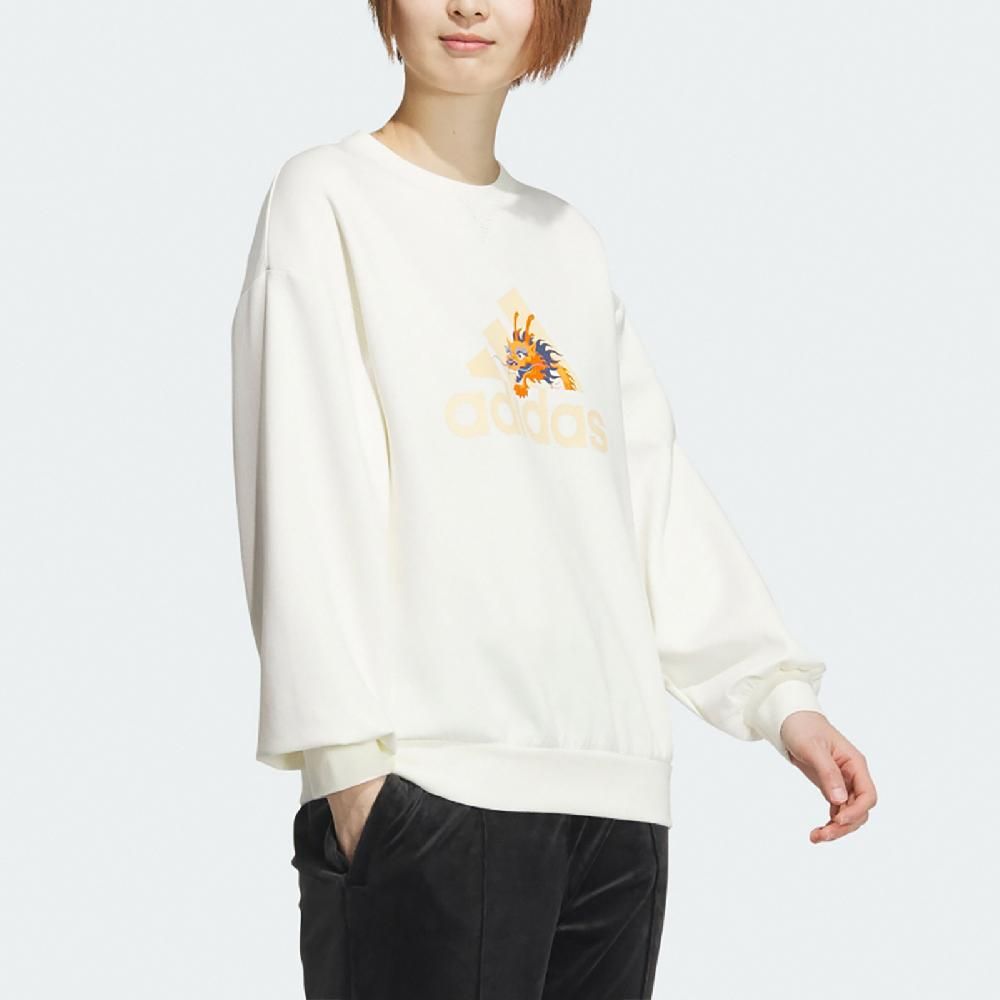 ADIDAS 愛迪達   長袖上衣 CNY Sweatshirts 女款 白 黃 龍年 農曆年 落肩 大學T JE6096