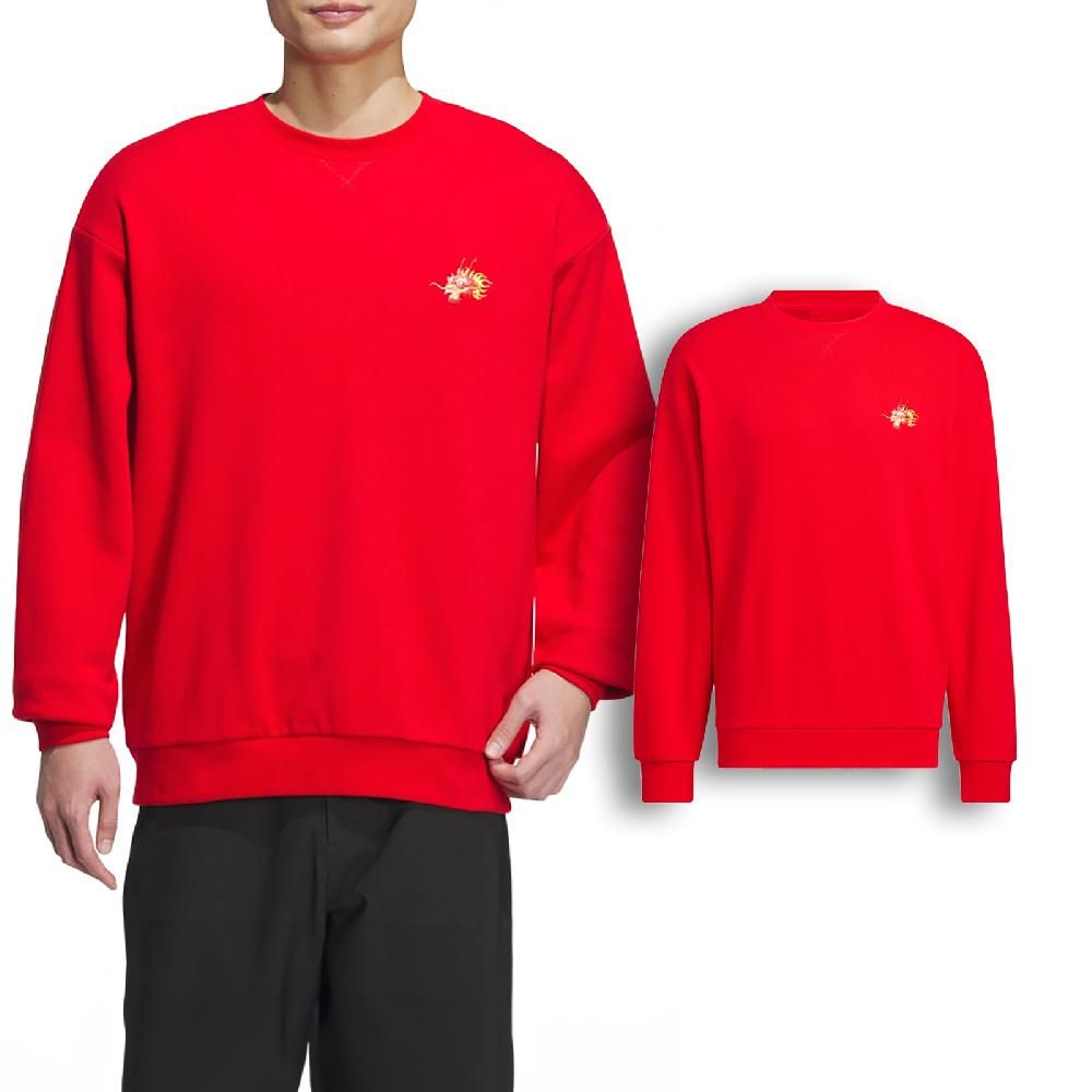 ADIDAS 愛迪達   長袖上衣 CNY Sweatshirts 男款 紅 黃 龍年 農曆年 毛巾布 落肩 寬鬆 大學T JE6108