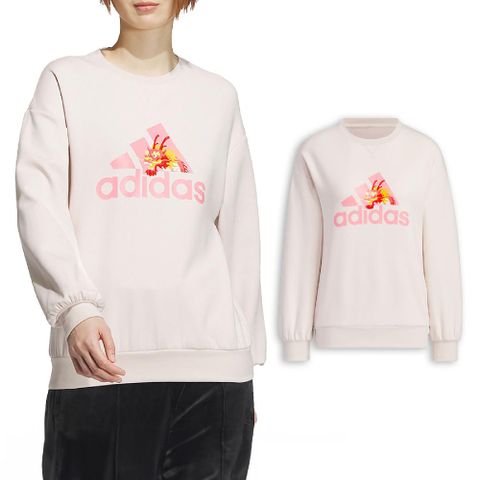 ADIDAS 愛迪達 長袖上衣 CNY Sweatshirts 女款 粉 紅 龍年 農曆年 落肩 大學T JE6095