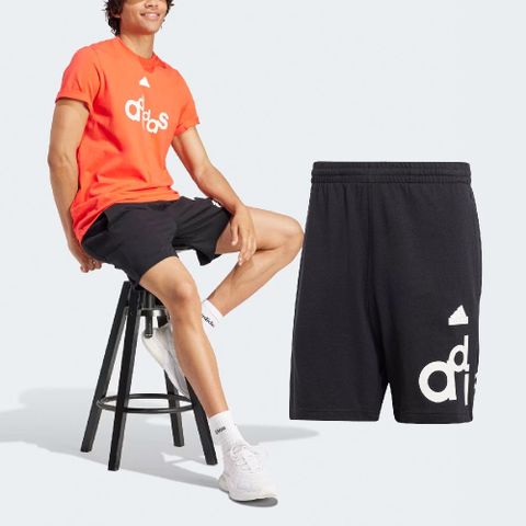 adidas 愛迪達 短褲 Graphic Print Shorts 男款 黑 白 純棉 抽繩 褲子 IP3801