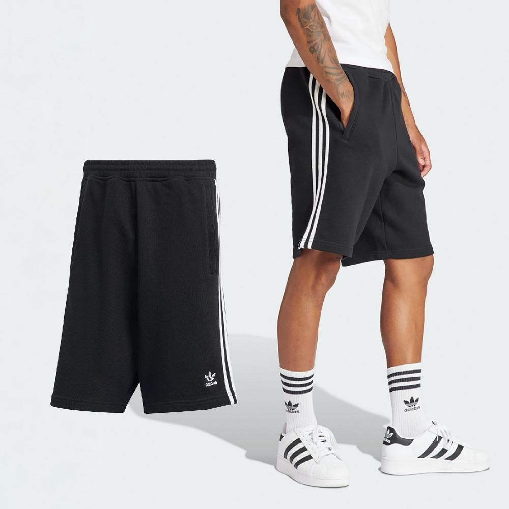 ADIDAS 愛迪達   短褲 Adicolor 3-Stripes Shorts 男款 黑 白 鬆緊帶 毛巾布 褲子 IU2337