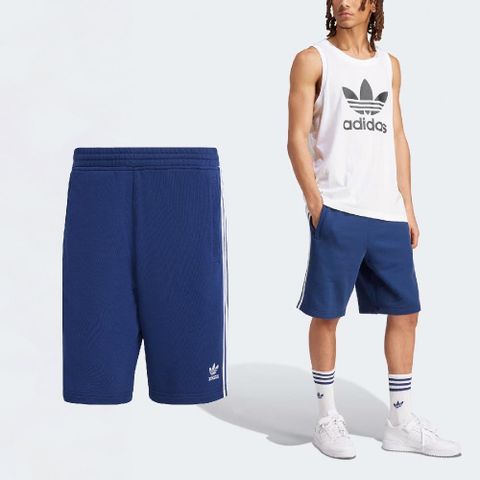 ADIDAS 愛迪達 短褲 Adicolor Shorts 男款 藍 白 抽繩 純棉 三條紋 三葉草 棉褲 IM9424