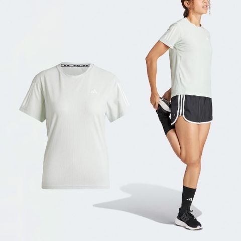 adidas 愛迪達 短袖 Own The Run Tee 女款 綠 白 吸濕 排汗 反光 運動 短T IN1593