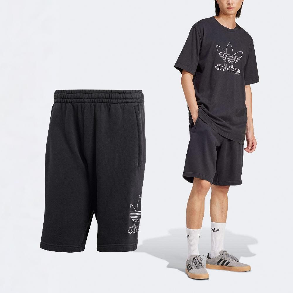 ADIDAS 愛迪達   短褲 Adicolor Shorts 男款 黑 白 寬鬆 抽繩 純棉 三葉草 棉褲 褲子 IU2370