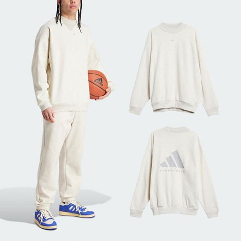 ADIDAS 愛迪達 長袖  Basketball Crew 男款 米白 灰 寬鬆 隱藏口袋 大學T IX1965