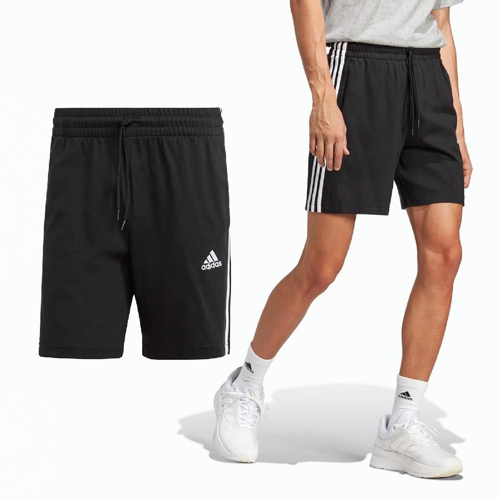 ADIDAS 愛迪達   短褲 Essential Shorts 男款 黑 白 三條紋 褲子 IC9378