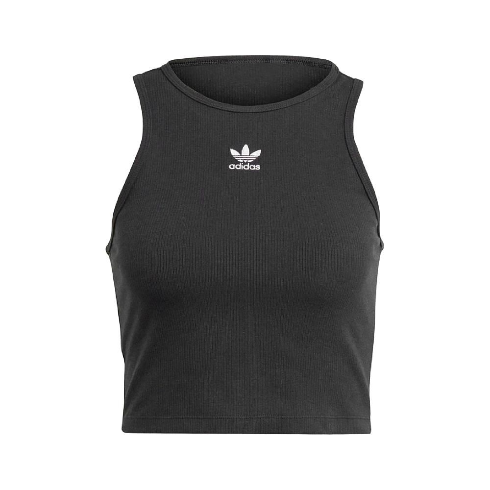 ADIDAS 愛迪達   背心 Essential Top 女款 黑 白 修身 U領 三葉草 無袖 IJ8251