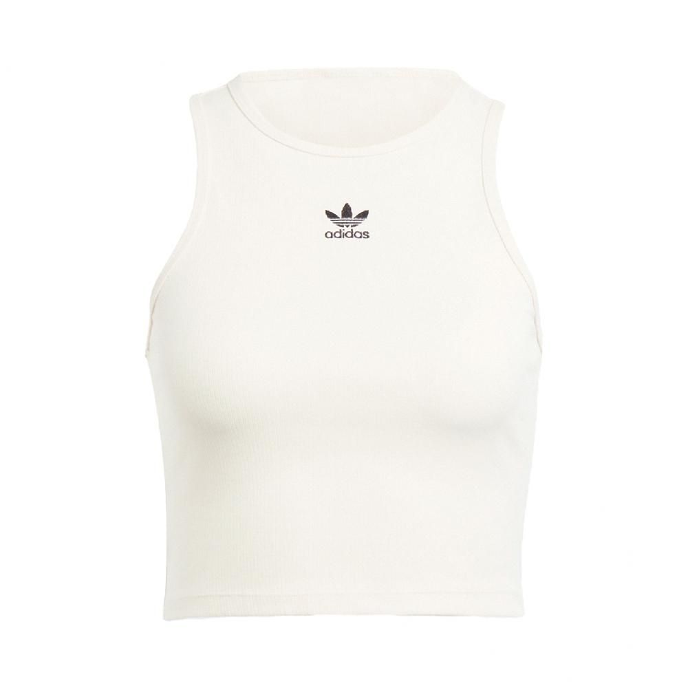 ADIDAS 愛迪達   背心 Essentials Rib Tank Top 女款 米白 黑 修身 三葉草 無袖 IJ8257