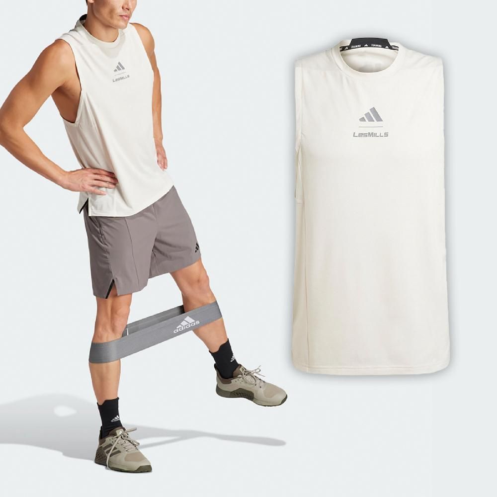 ADIDAS 愛迪達 adidas 愛迪達 背心 Les Mills Graphic Tank Top 米白 銀 速乾 訓練 健身 運動 IX7978