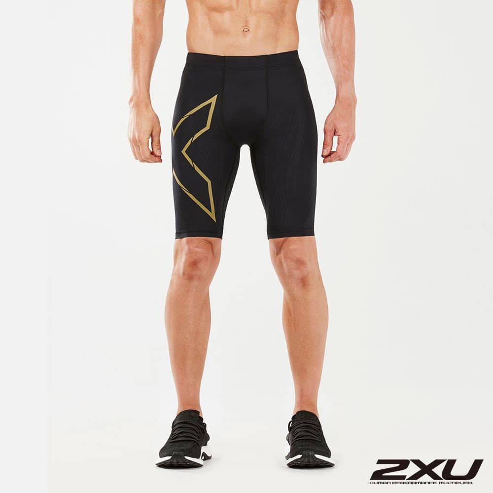 2XU  男 MCS高階跑步壓縮短褲 黑/金