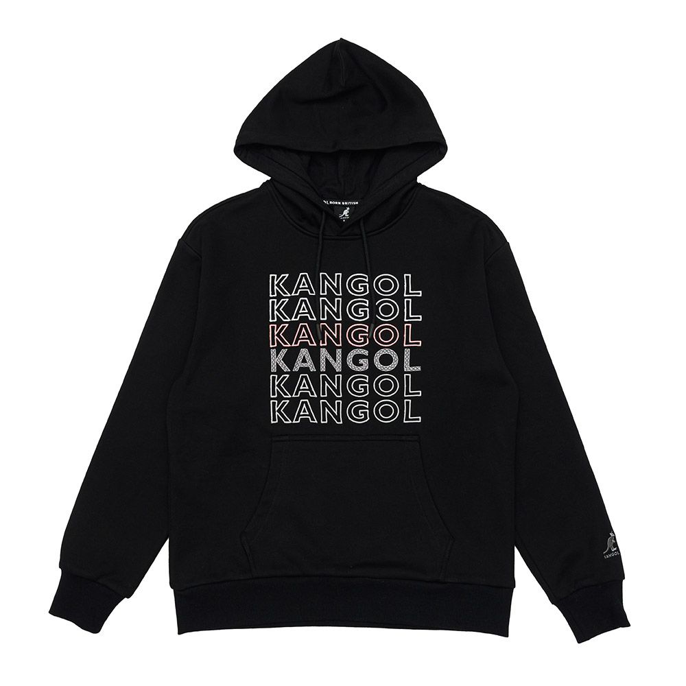 KANGOL  長袖 帽T 黑彩 滿版刺繡LOGO 中性 6255105520