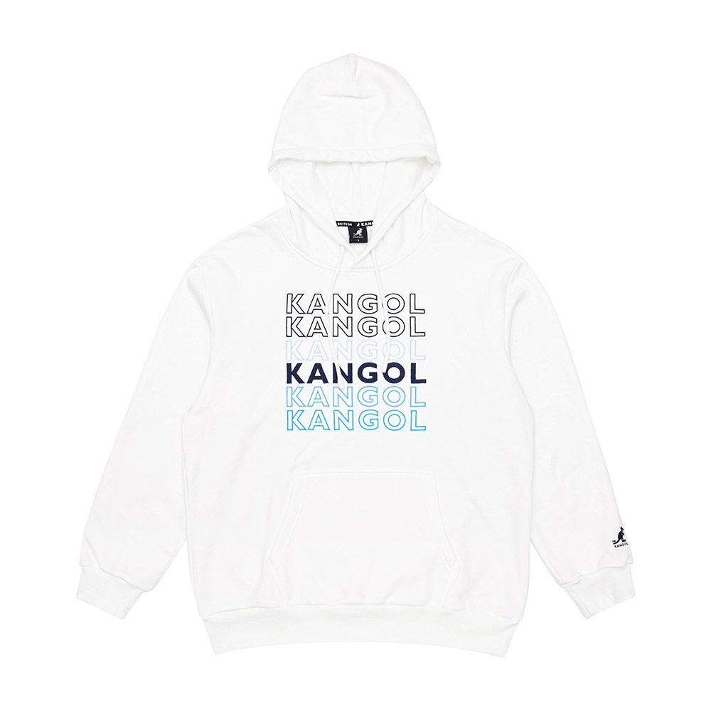 KANGOL  長袖 帽T 白藍 滿版刺繡LOGO 中性 6255105500