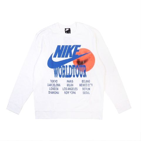 NIKE 耐吉 T恤 NSW Long-Sleeve Top 男款 運動休閒 大學T 印花 世界 笑臉 棉質 白 藍 DA0630100 DA0630-100